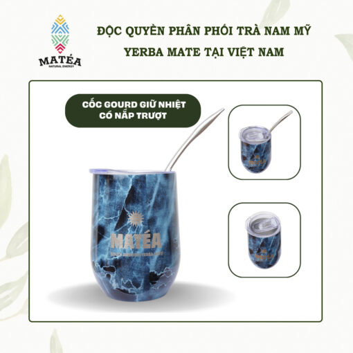 Cốc Gourd có nắp vân xanh đậm 350ml uống trà Yerba Mate đi kèm ống hút Bombilla là phụ kiện không thể thiếu khi thưởng thức dòng trà nổi tiếng đến từ Nam Mỹ
