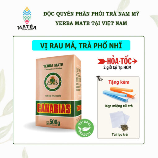 Trà Yerba Mate vị rau má, phổ nhĩ 500gr - Canarias Centella mang hương vị hòa quyện giữa lá trà Yerba Mate, rau má và trà Phổ Nhĩ chất lượng cao không chỉ